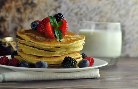 Pancakes, side view. Stock Photos
