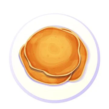 Pancakes stack top view in plate in cartoon style isolated on white background Illustrazione stock