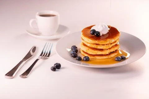Pancakes stack on white plate. Pancake day Foto stock