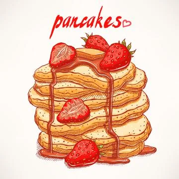 Pancakes with strawberries Stock Illustration