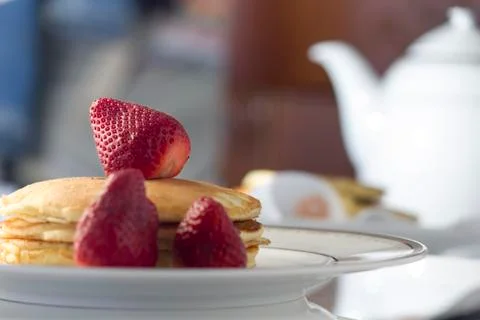 Pancakes with strawberry Stock Photos