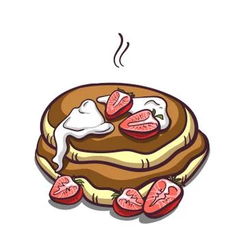 Pancakes Strawberry On White Stock Illustration
