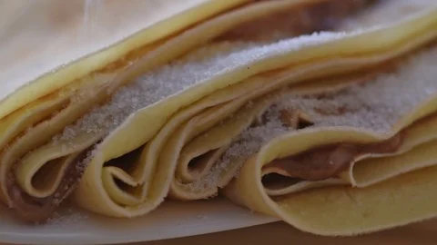 Pancakes with a of sugar Stock Footage 72576015