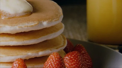 Pancakes with syrup pour Stock Footage 110816128