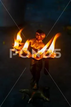 Pancha pradip is used as an offering to God in worship. Stock Photos