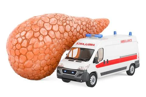 Pancreatic with ambulance van, 3D rendering Stockillustratie