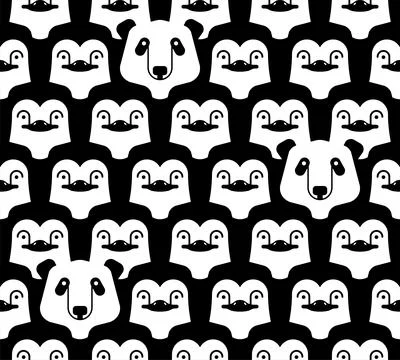Panda among penguins pattern seamless. Penguins background. polar bird textur Stockillustratie