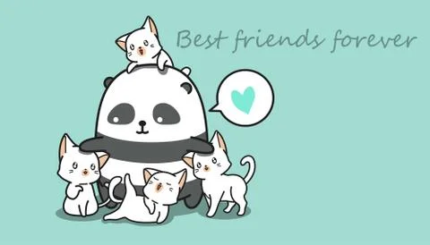 Panda and 4 cats. Stock Illustration