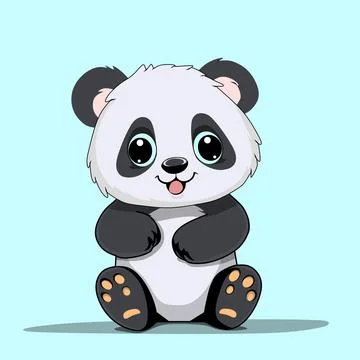 Panda animal animated vector logo on a blue background Stock Illustration