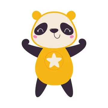Panda Animal Superhero with Eye Patch Dressed in Costume Vector Illustration 스톡 일러스트