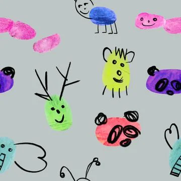 Panda baby fingerprint seamless pattern Stock Illustration