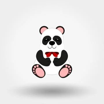 Panda baby with red bow. Vector. Flat. Stock Illustration