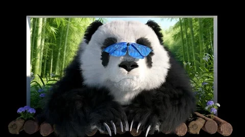 Panda Bamboo Butterfly Breaking Through Screen 3D Naked-Eye Pet Background 動画素材 331971144