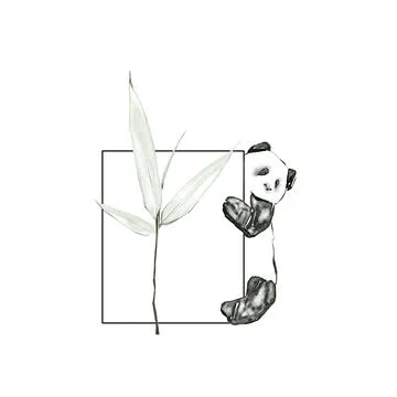 Panda with a bamboo leaf. White background. Ilustración de archivo
