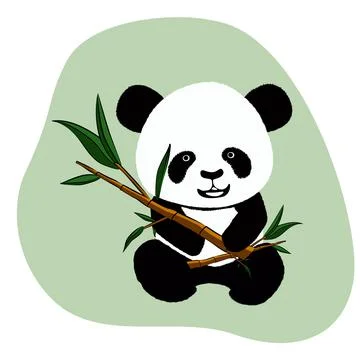 Panda bear with bamboo branches with green leaves in its paws, isolated on white Stock Illustration