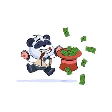 Panda bear in business jumping with hat of money Stock Illustration