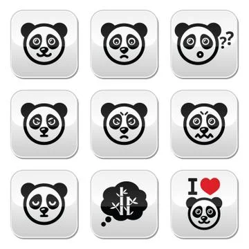 Panda bear buttons set - happy, sad, angry isolated on white Stock Illustration