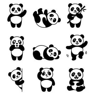 Panda bear character mascot set, cute panda vector illustration Stock-Illustration