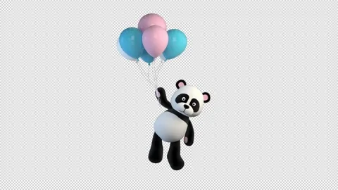 Panda bear flies on balloons 库存影片 168028438