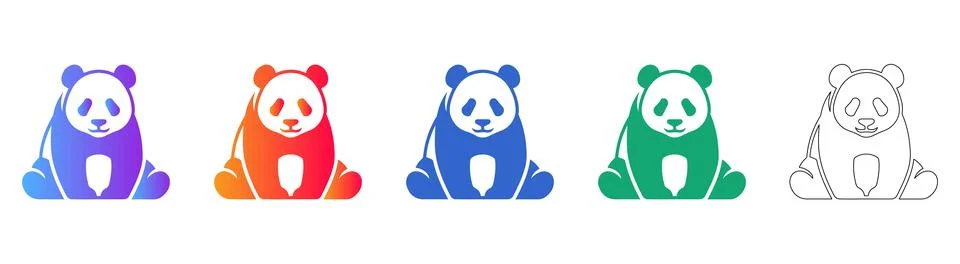 Panda Bear Icon Collection in Gradient and Line Art 스톡 일러스트