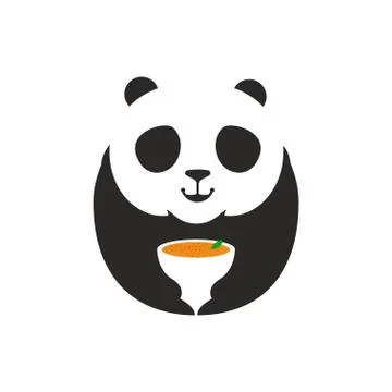 Panda Bear Logo. A Cute panda cartoon mascot holding a soup mug, perfect logo Stock Illustration