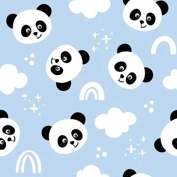 Panda bear pattern design with panda heads and cludy sky 库存插图