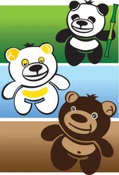 Panda bear, Polar bear and Grizzly Bear Vector Cartoon Stock Illustration