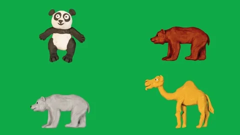 Panda Bear Polar Camel animation on green screen 3d clay model perfect Stock Footage 334703730