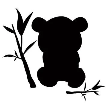 Panda bear silhouette with bamboo branches with leaves in its paws, isolated Stock Illustration