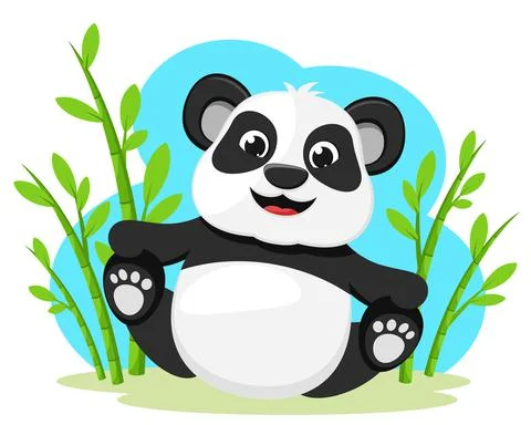 Panda bear sits and smiles on a white background. Character Stock Illustration
