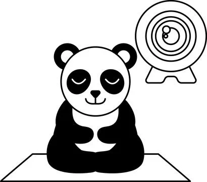 A panda bear is sitting on a table with its eyes closed Stock Illustration