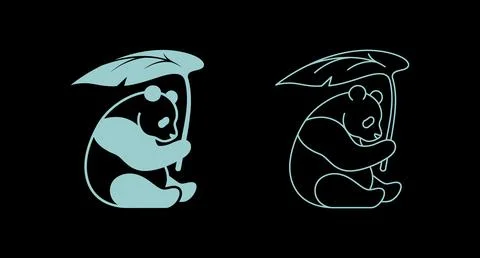 Panda bear sitting under a leaf as simple graphic design with line art Stock Illustration