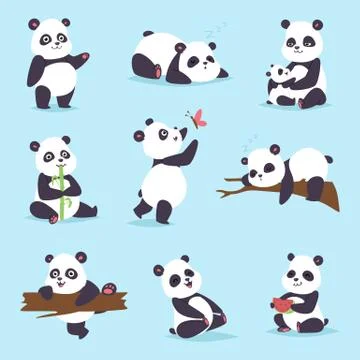 Panda bear vector set Illustrazione stock