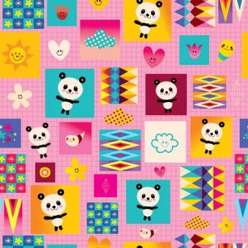 Panda bears kids seamless pattern Stock Illustration