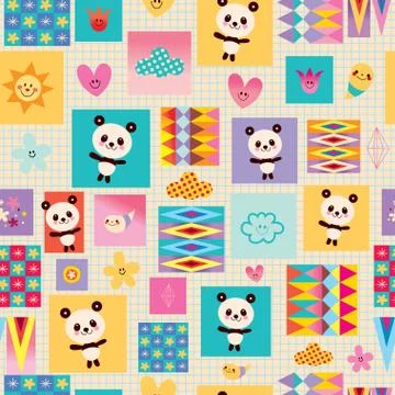 Panda bears kids seamless pattern Stock Illustration