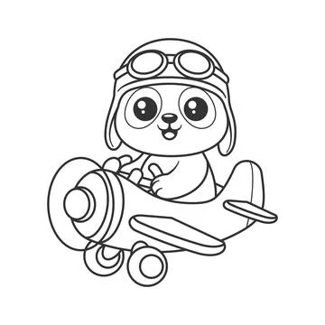 Panda becomes an airplane pilot for coloring イラスト素材