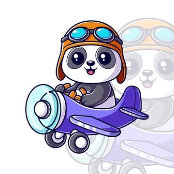 Panda becomes an airplane pilot Stock Illustration