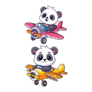 Panda becomes an airplane pilot, package design Stock Illustration