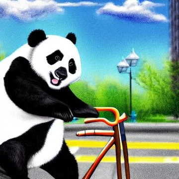 Panda with a bicycle Stock Illustration