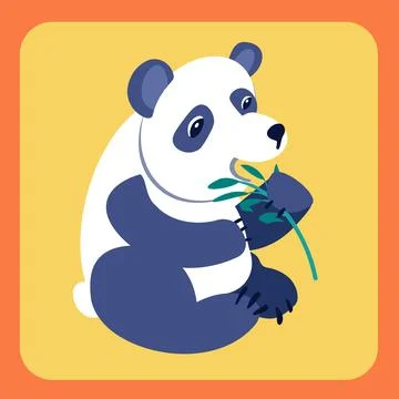 Panda with branch of eucalyptus. Hand draw in flat style. Vector illustration. Stock Illustration