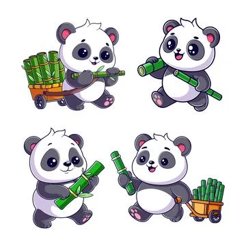 Panda carrying bamboo, package design Stock Illustration