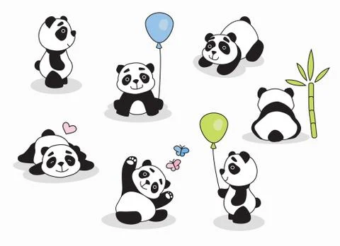 Panda cartoon character in various expression Stock Illustration