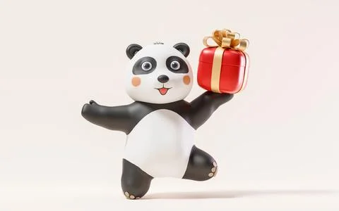 Panda with cartoon style, 3d rendering. Stock Illustration