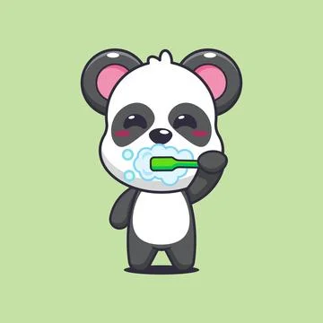 Panda cartoon vector illustration brushing teeth Stock Illustration