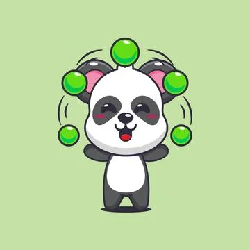 Panda cartoon vector illustration circus attraction with balls Stock Illustration