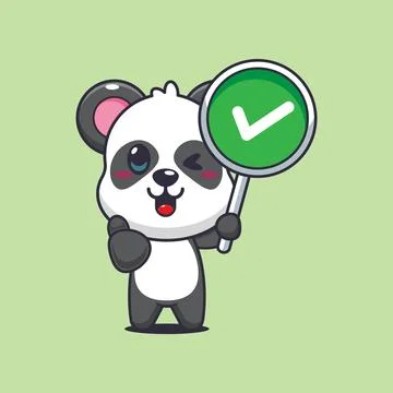 Panda cartoon vector illustration with correct sign Stock Illustration