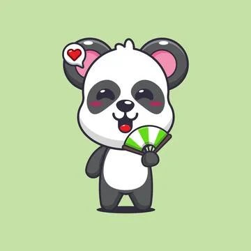 Panda cartoon vector illustration with hand fan Stock Illustration