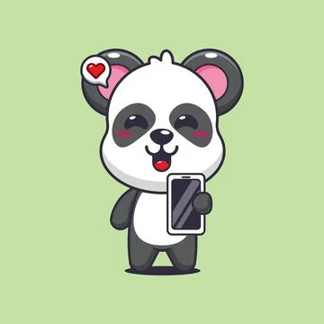 Panda cartoon vector illustration with mobile phone Stock Illustration
