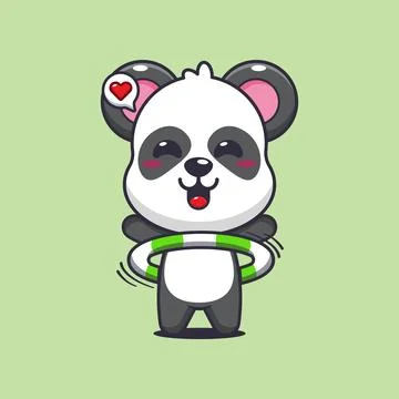 Panda cartoon vector illustration playing hula hoop Stock Illustration