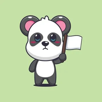 Panda cartoon vector illustration with white flag Stock Illustration